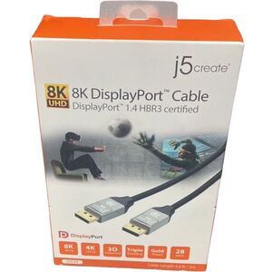 8K DisplayPort Cable j5create 6.6ft JDC43 DP1.4 32.4Gbps HDR Gaming NEW